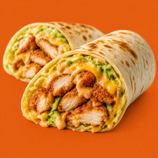 Classic Chicken Smash Wrap from Spice Boxx with crispy chicken, lettuce, cheese and smash sauce